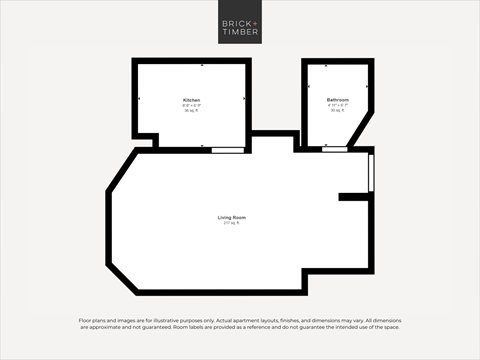 Floor plan for studio, 1 bath, 360 sqft